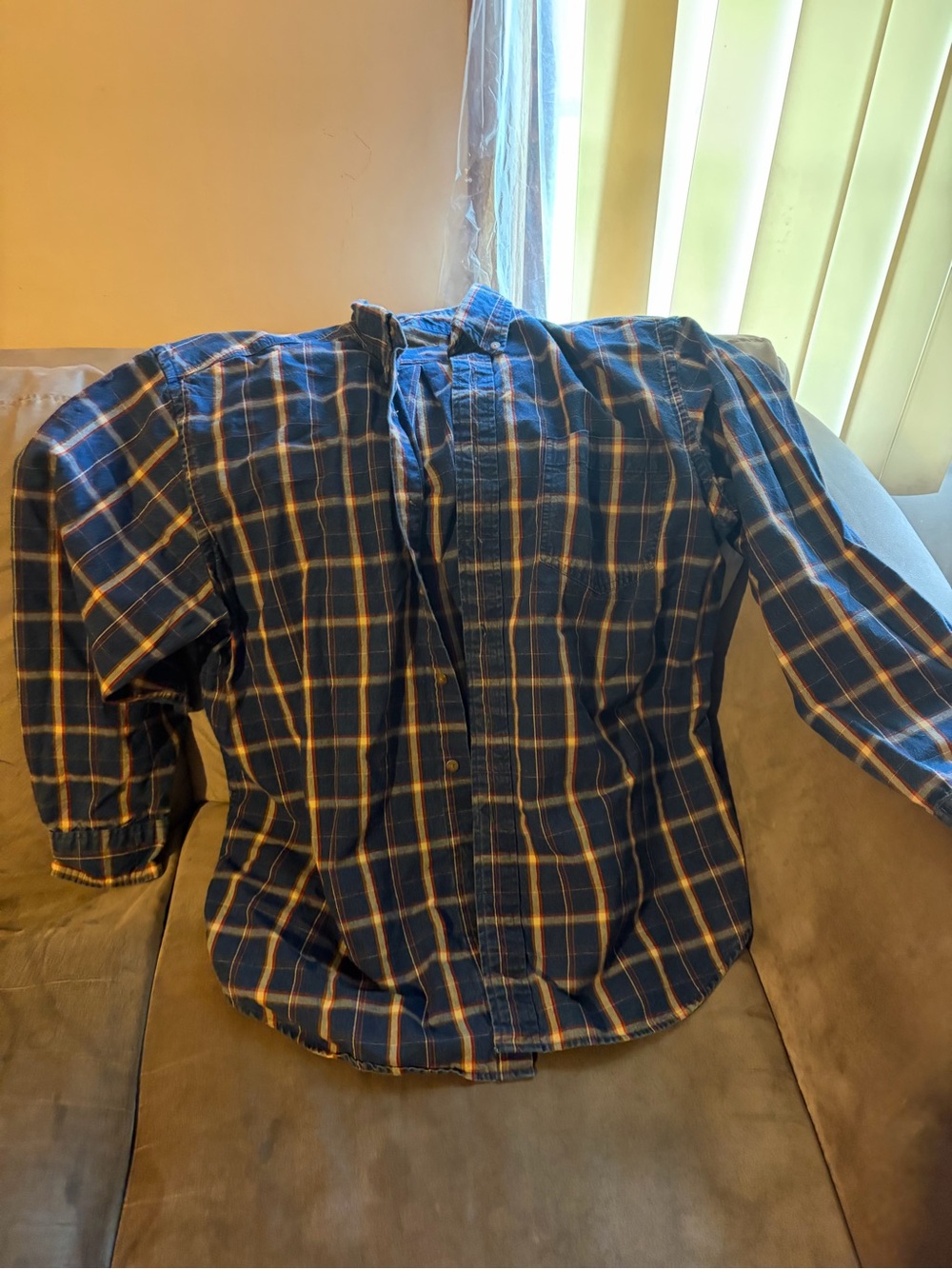 St. John's Bay Navy & Yellow Plaid Lightweight Shirt Jacket
